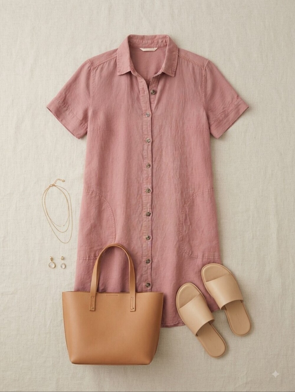Lucky Brand Mauve Button Up Short Sleeve Linen Shirt Dress